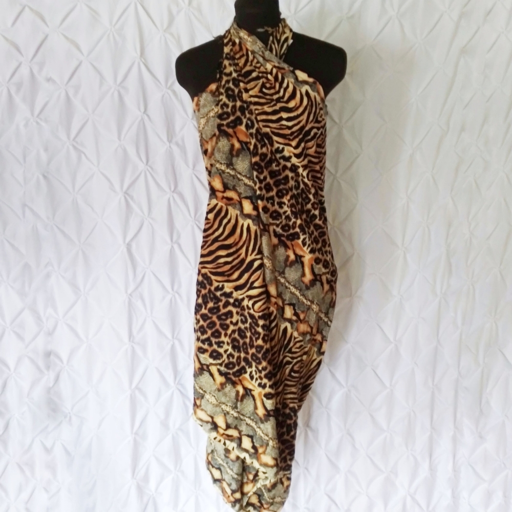 Halter Animal-Print Swim Coverup in Brown and Tan
